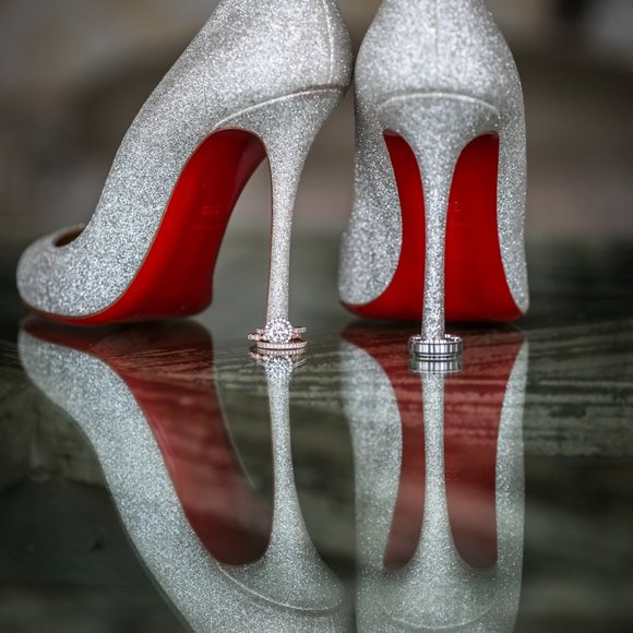 silver sparkly red bottom heels
